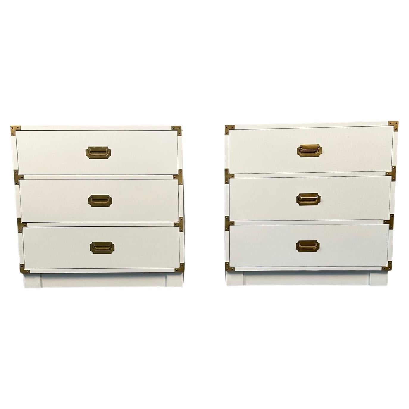 Pair of Mid-Century Modern White Campaign Dressers / Nightstands, Drexel