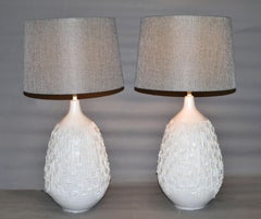 Pair of Mid-Century Modern White Ceramic Table Lamps