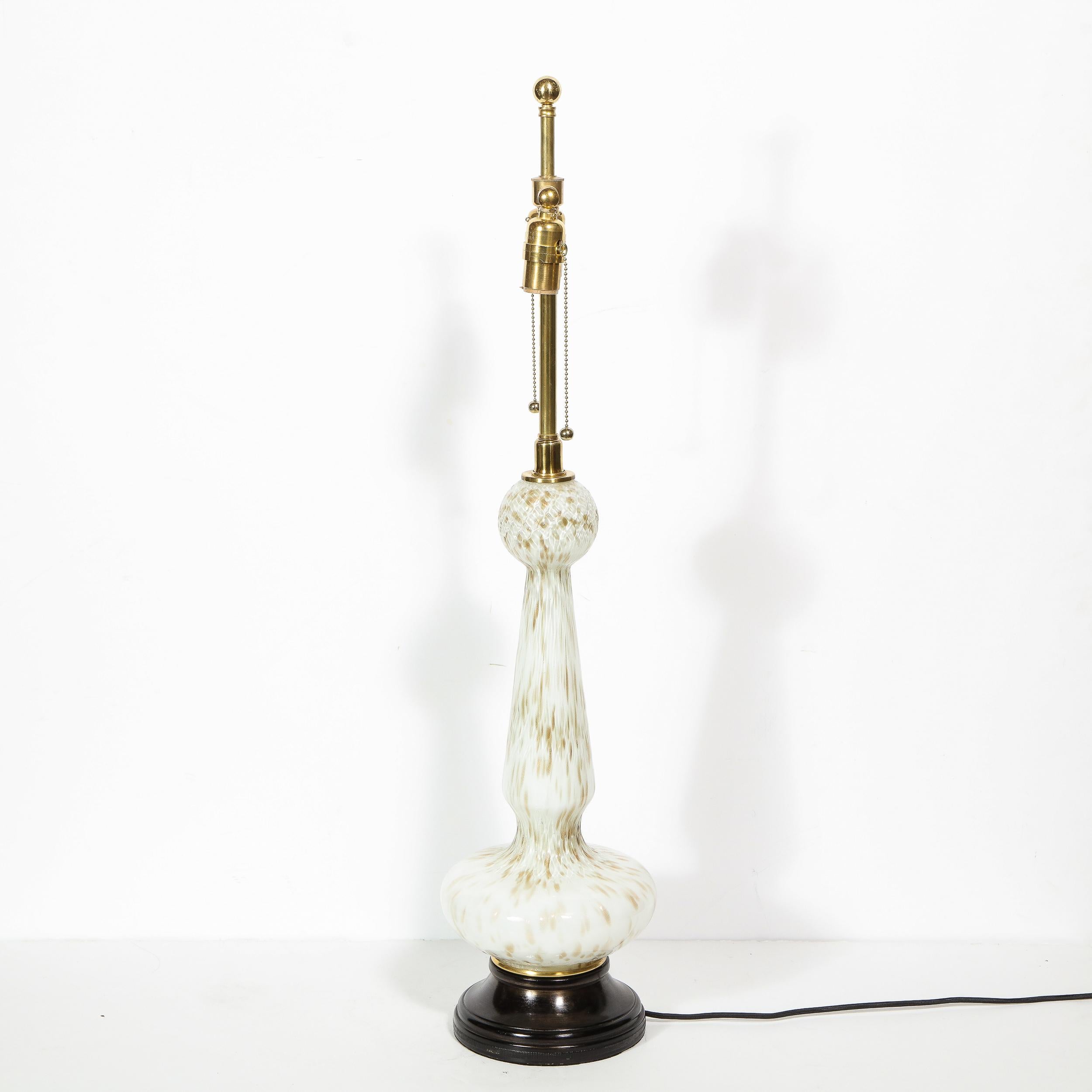 Pair of Mid-Century Modern White Murano Glass Table Lamps w/ 24kt Gold Flecks 4