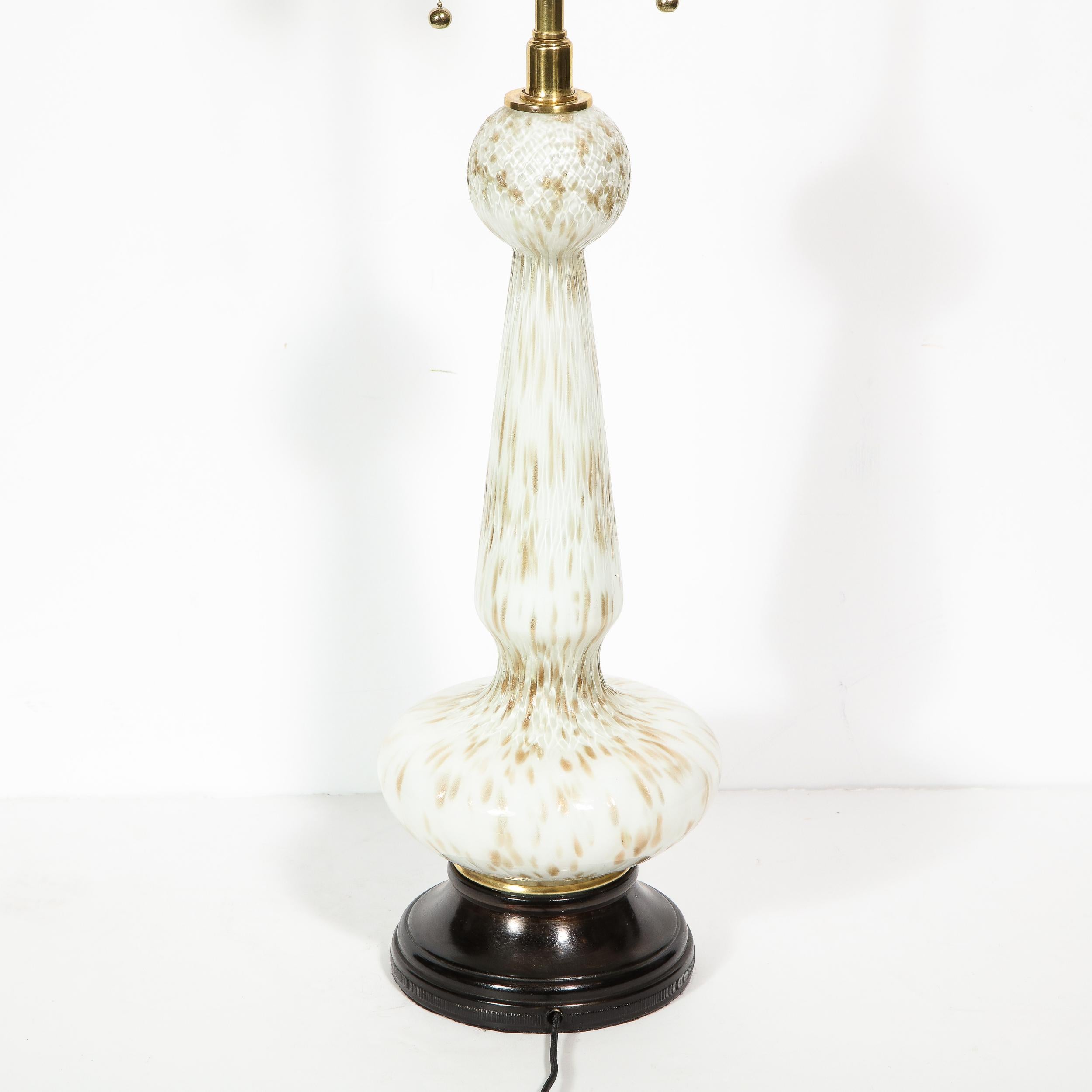 Pair of Mid-Century Modern White Murano Glass Table Lamps w/ 24kt Gold Flecks 7