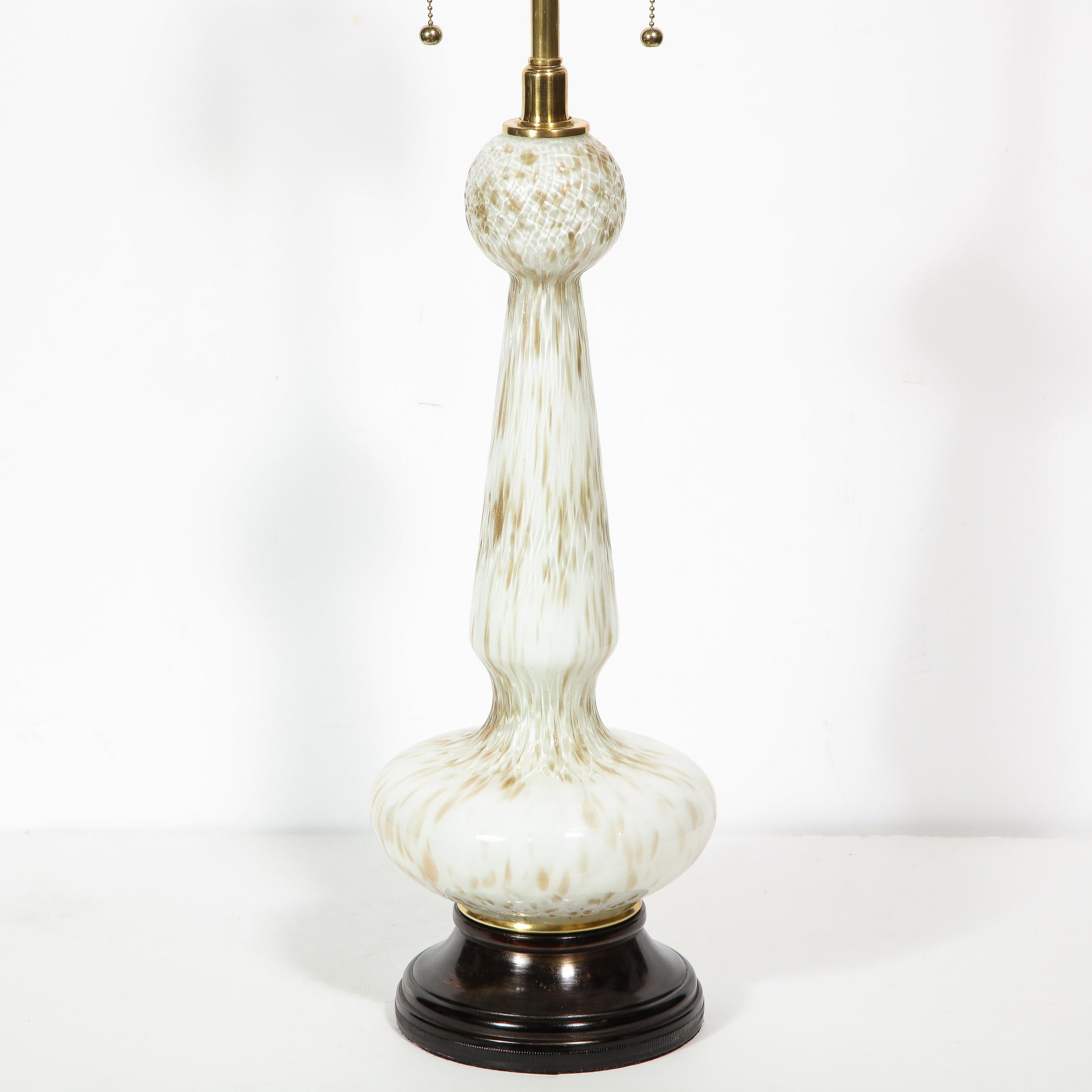 Mid-20th Century Pair of Mid-Century Modern White Murano Glass Table Lamps w/ 24kt Gold Flecks