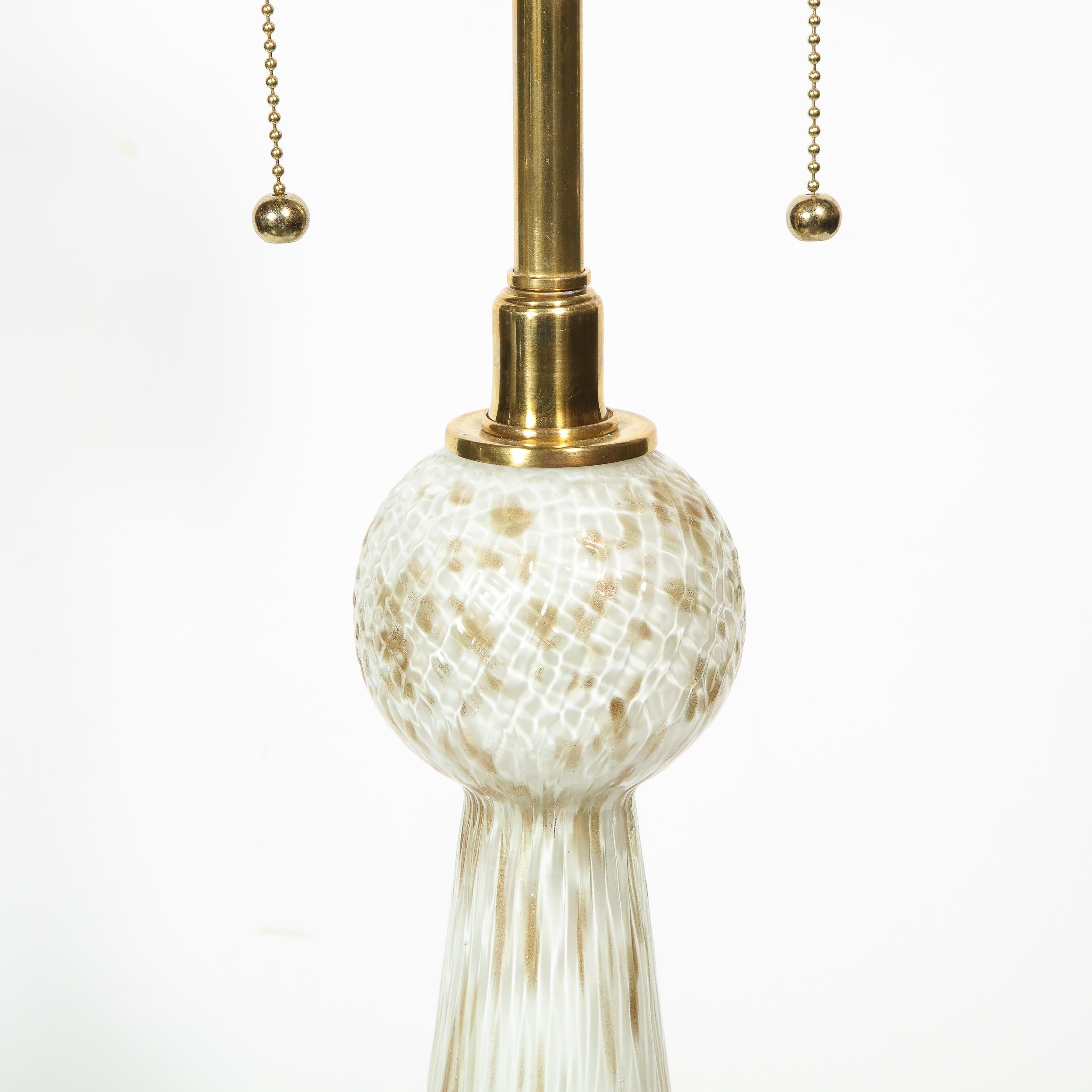Pair of Mid-Century Modern White Murano Glass Table Lamps w/ 24kt Gold Flecks 1