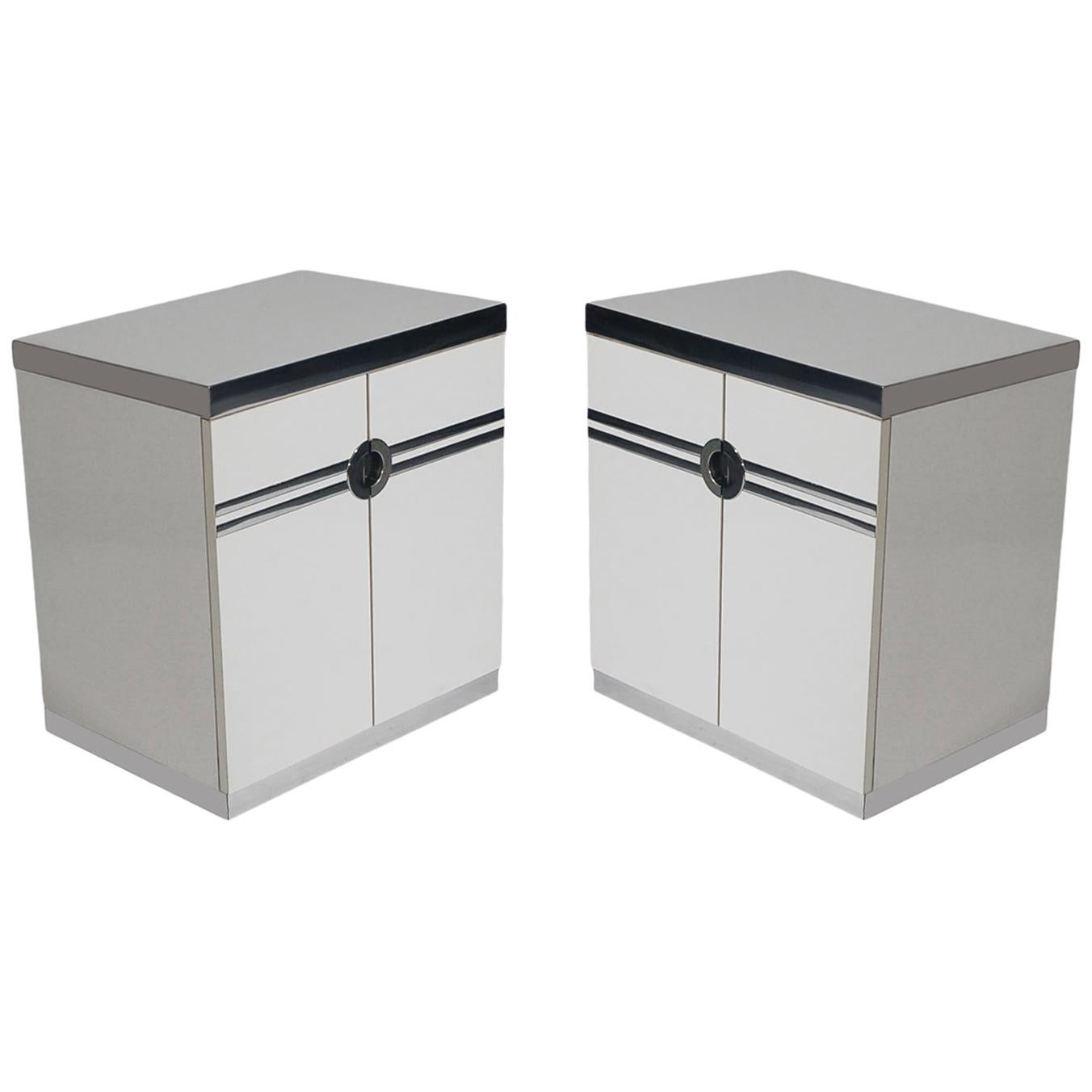 Pair of Mid-Century Modern White Nightstands by Pierre Cardin in Art Deco Form
