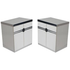 Retro Pair of Mid-Century Modern White Nightstands by Pierre Cardin in Art Deco Form