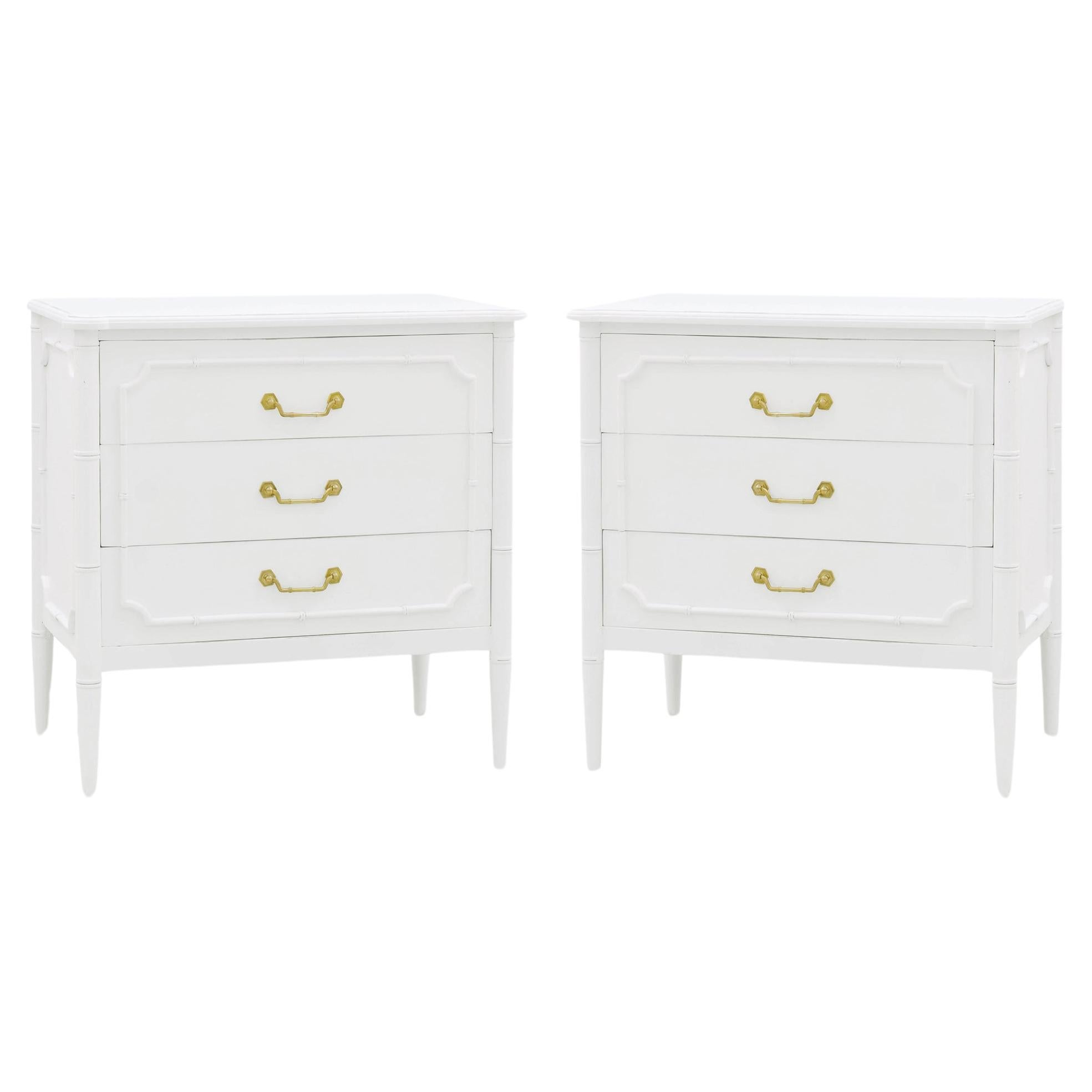 Pair of Mid Century Modern White Painted Nightstands