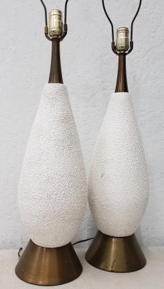 Pair of Mid-Century Modern White Textured Ceramic Table Lamps, circa 1950