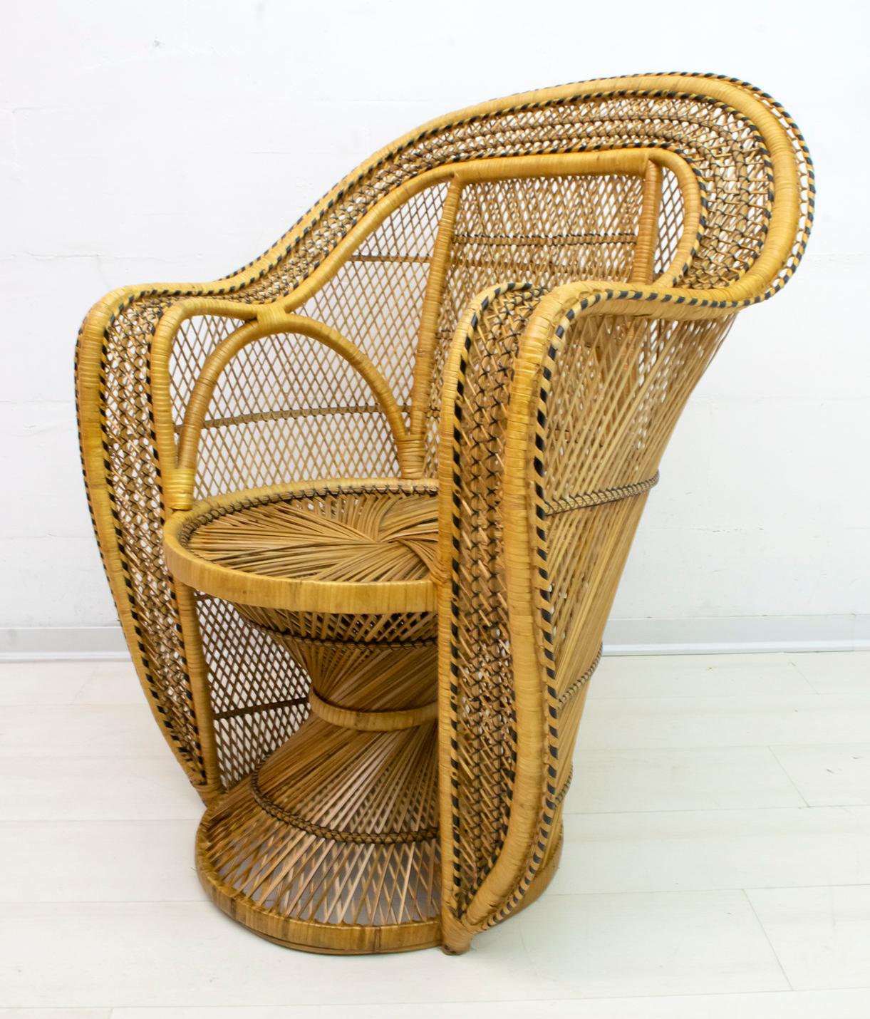 French Pair of Mid-Century Modern Wicker Emmanuelle Armchairs from Kok Maison, 1970s For Sale
