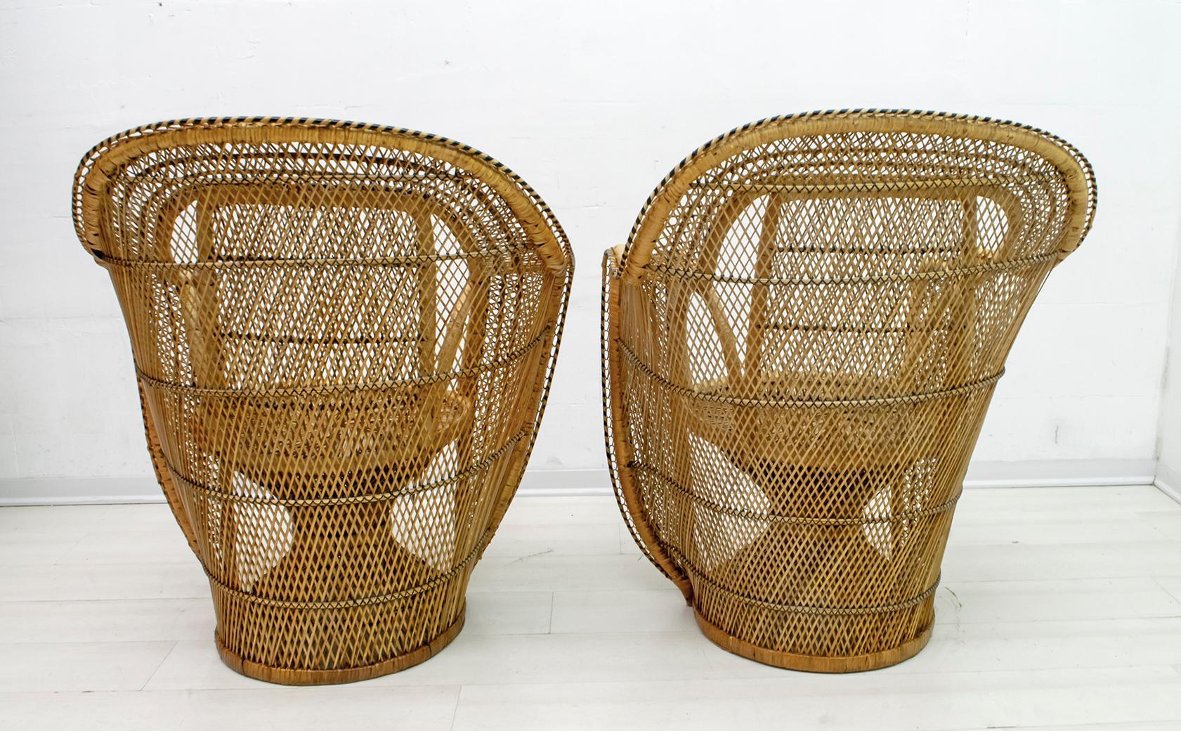 Pair of Mid-Century Modern Wicker Emmanuelle Armchairs from Kok Maison, 1970s In Good Condition For Sale In Puglia, Puglia