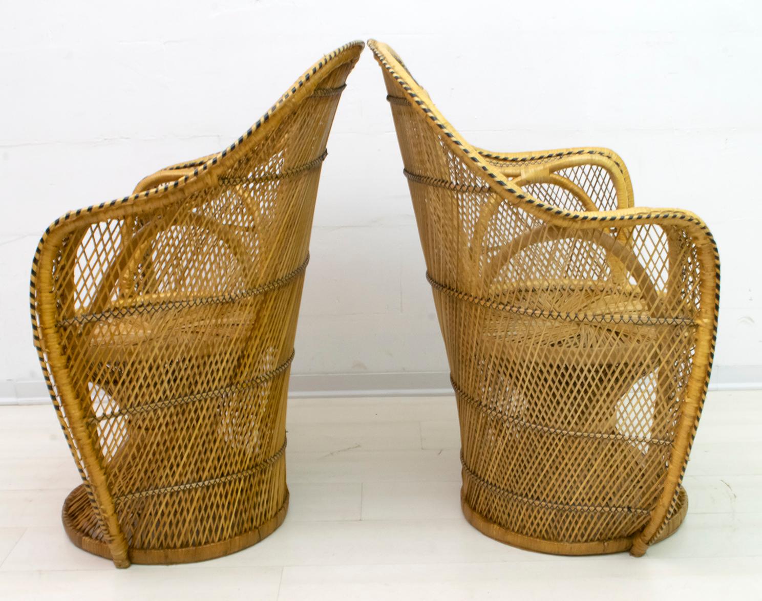 Pair of Mid-Century Modern Wicker Emmanuelle Armchairs from Kok Maison, 1970s For Sale 1