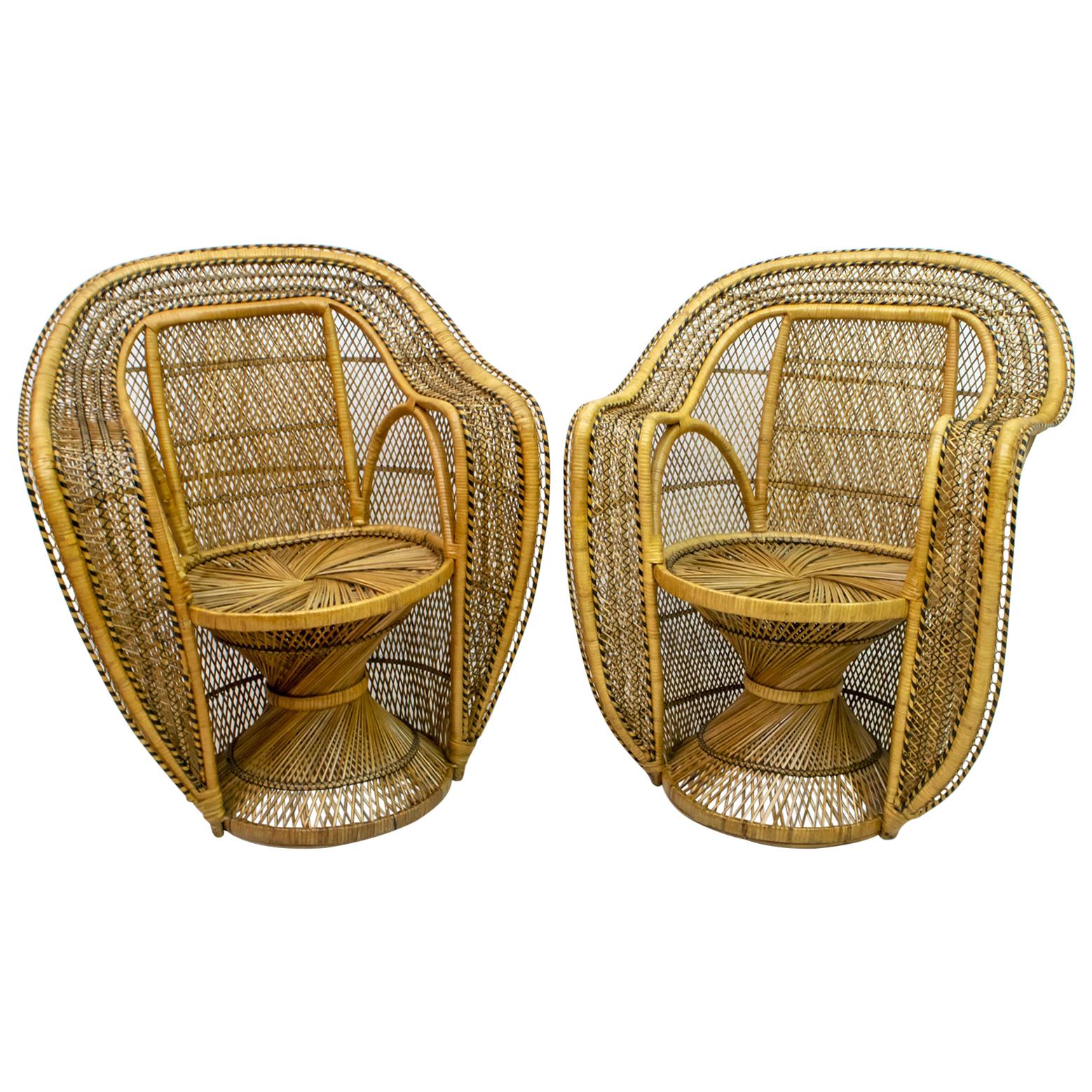 Ein Paar moderne Emmanuelle-Sessel aus Korbweide von Kok Maison aus der Mitte des Jahrhunderts, 1970er Jahre