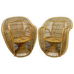 Vintage Pair of Mid-Century Modern Wicker Emmanuelle Armchairs from Kok Maison, 1970s