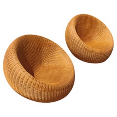 Paire de chaises longues en osier de style moderne du milieu du siècle dans le style d'Isamu Kenmoch