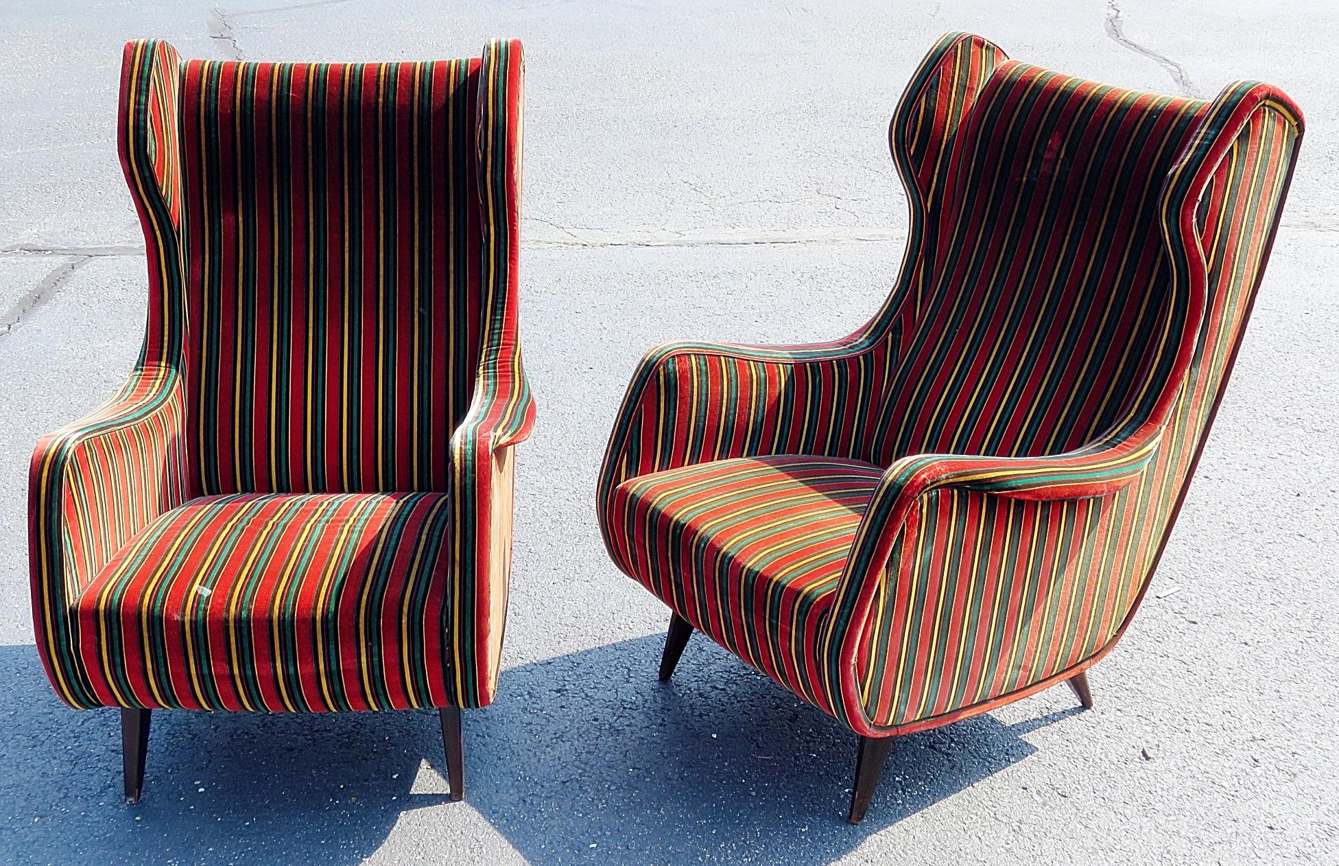 Pair of Italian Mid-Century Modern wingback chairs.