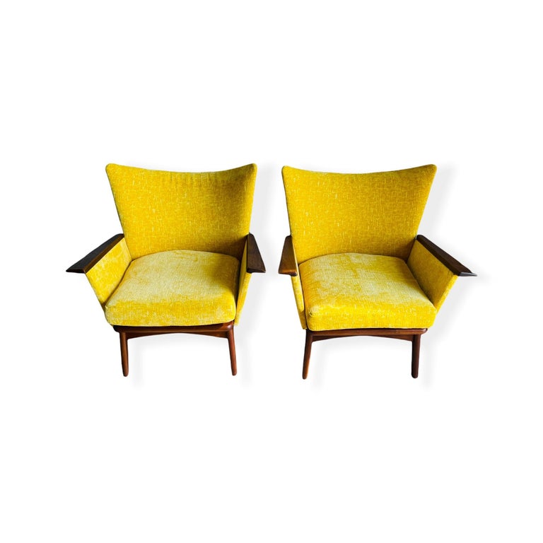 Fabric Rare Pair Adrian Pearsall Wingback Lounge Chairs