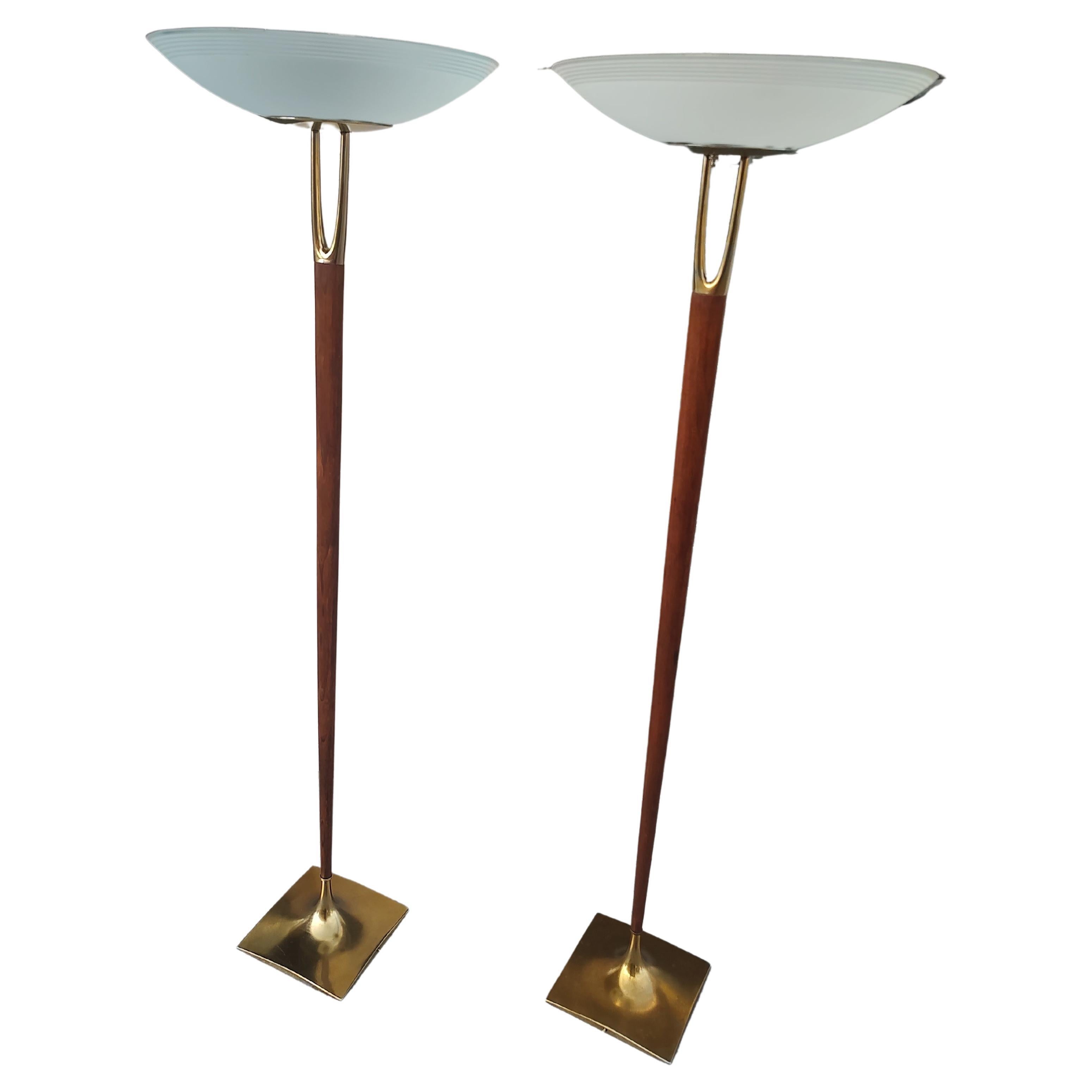 Pair of Mid Century Modern Wishbone Floor Lamps by Gerald Thurston for Laurel For Sale