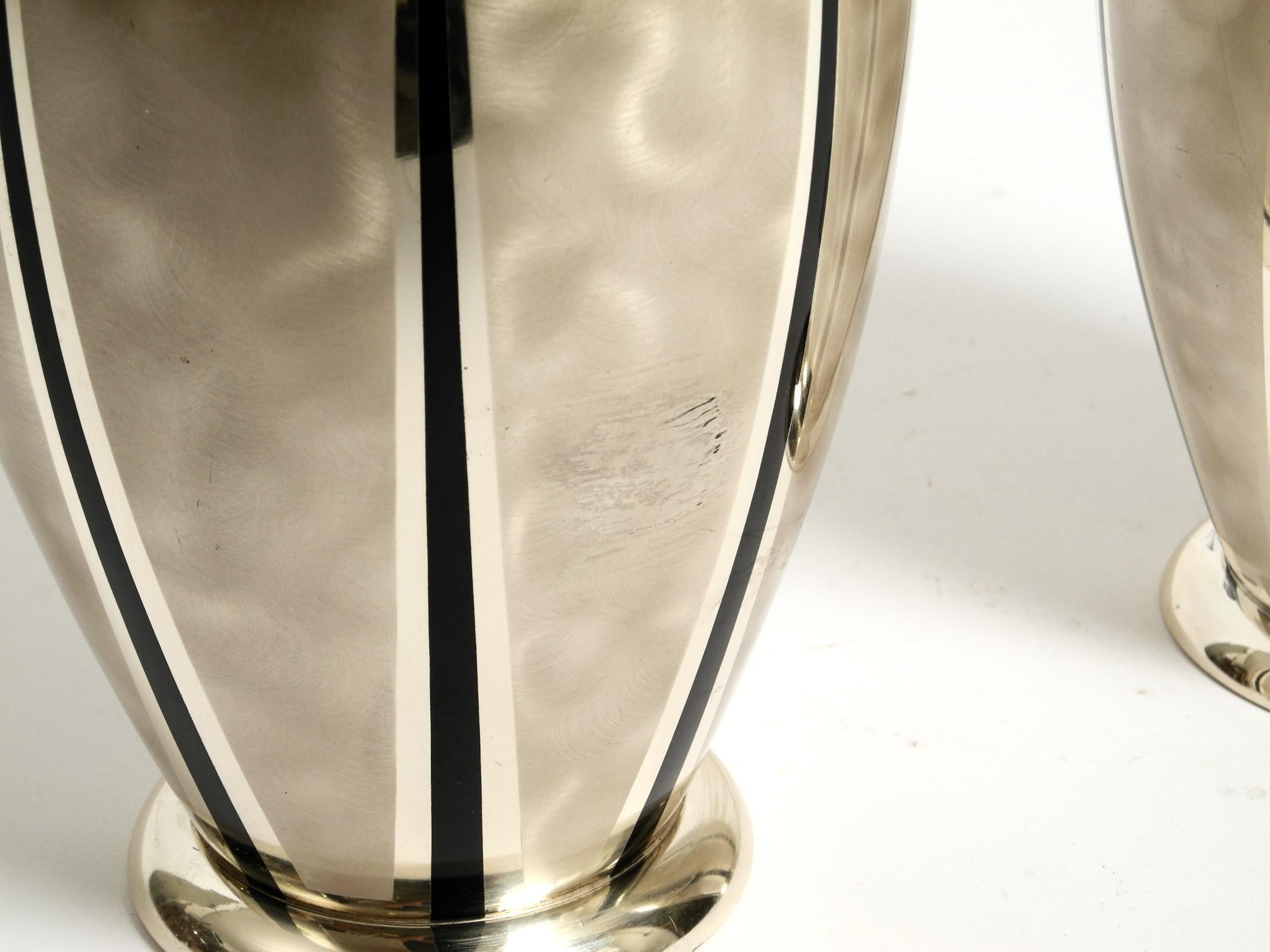 Silver Plate Pair of Mid Century Modern WMF Ikora table vases made of silver-plated brass