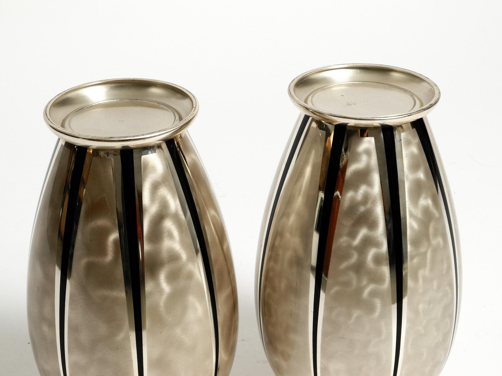Pair of Mid Century Modern WMF Ikora table vases made of silver-plated brass 3