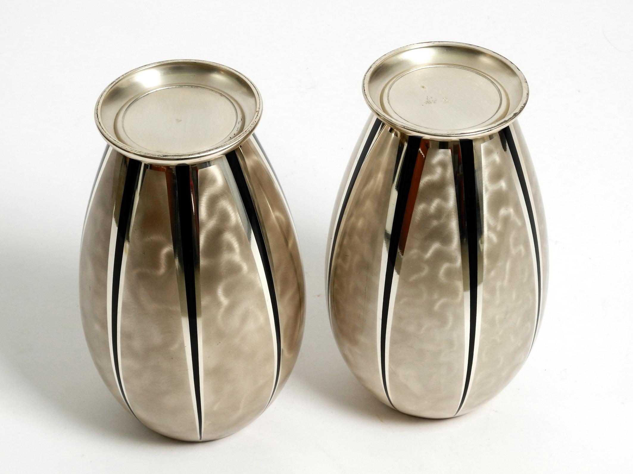 Pair of Mid Century Modern WMF Ikora table vases made of silver-plated brass 4