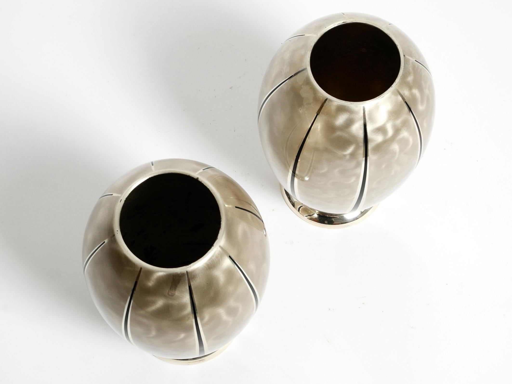 Pair of Mid Century Modern WMF Ikora table vases made of silver-plated brass 5