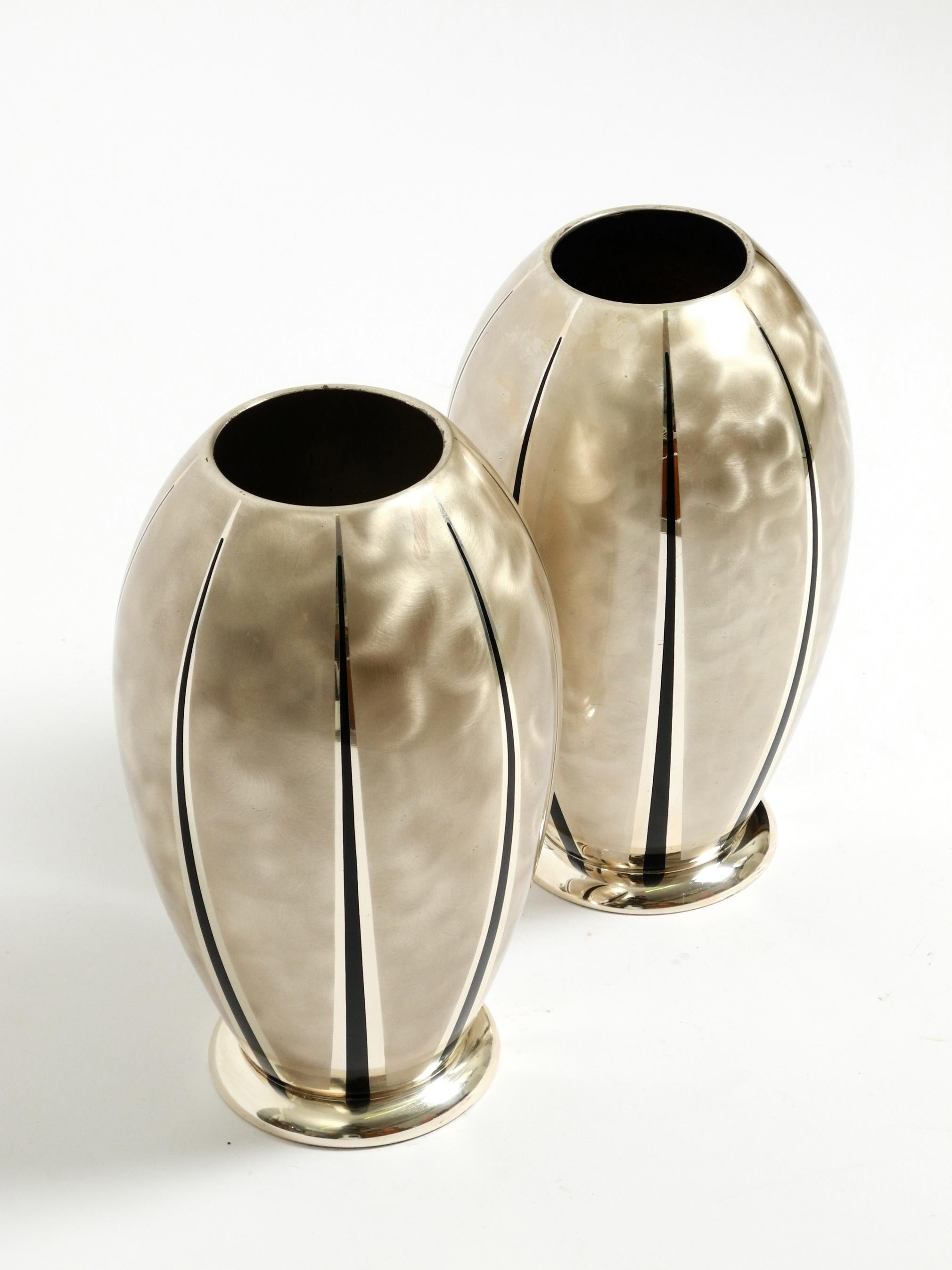 Mid-Century Modern Pair of Mid Century Modern WMF Ikora table vases made of silver-plated brass For Sale