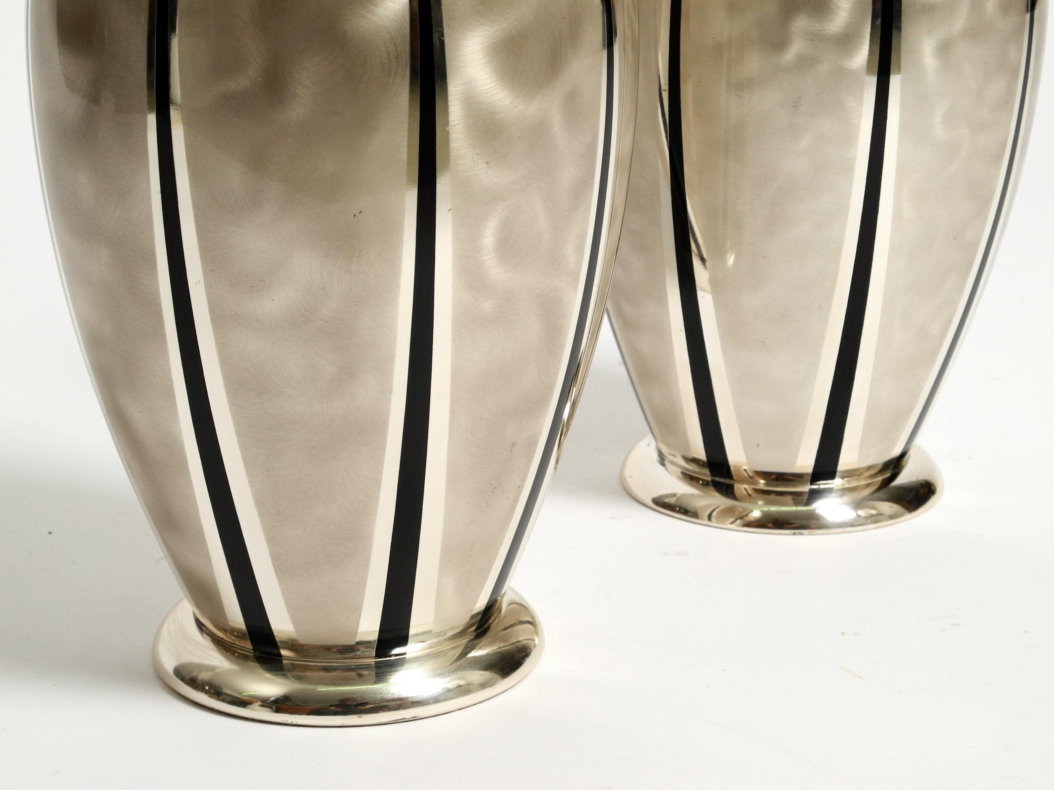 Mid-20th Century Pair of Mid Century Modern WMF Ikora table vases made of silver-plated brass For Sale