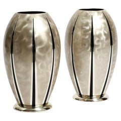 Pair of Mid Century Modern WMF Ikora table vases made of silver-plated brass