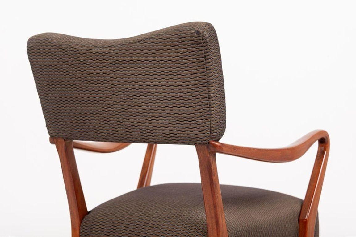 Pair of Mid Century Modern Wood & Brown Upholstered Arm Chairs, 1950s For Sale 3