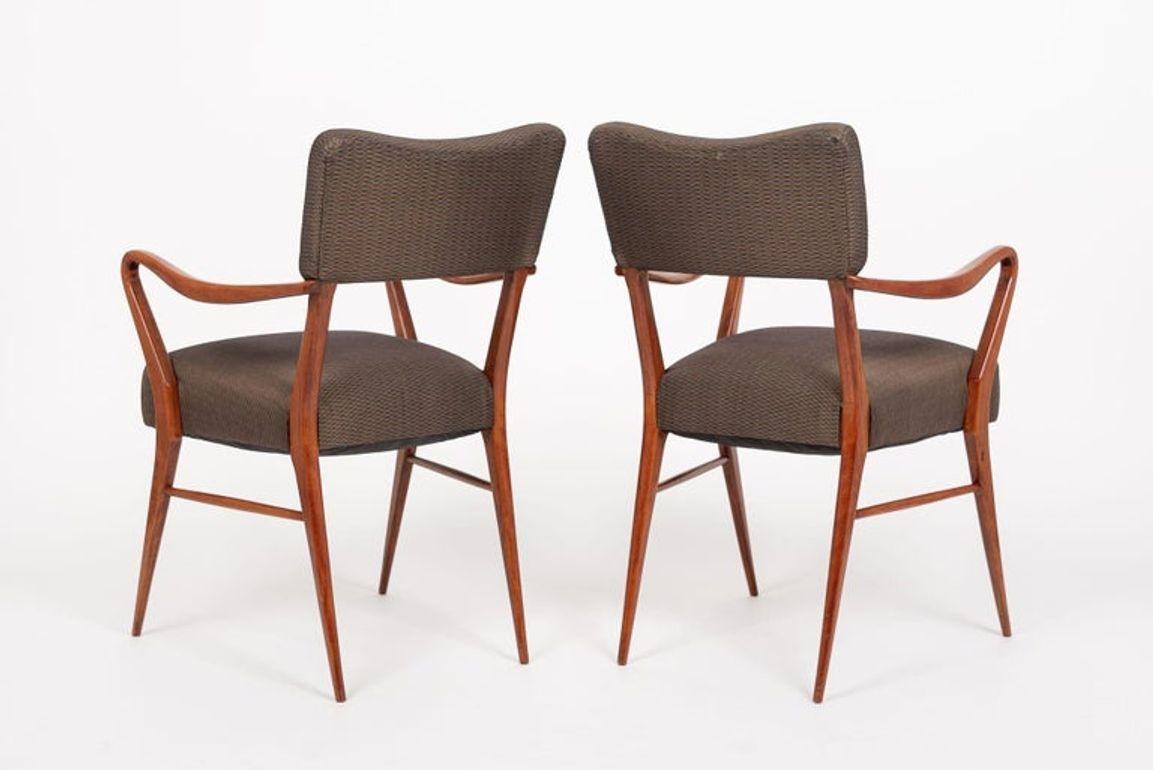 Pair of Mid Century Modern Wood & Brown Upholstered Arm Chairs, 1950s For Sale 4
