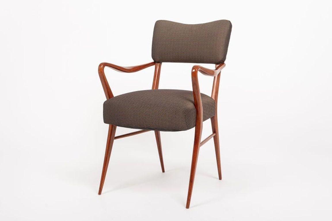 Pair of Mid Century Modern Wood & Brown Upholstered Arm Chairs, 1950s For Sale 2