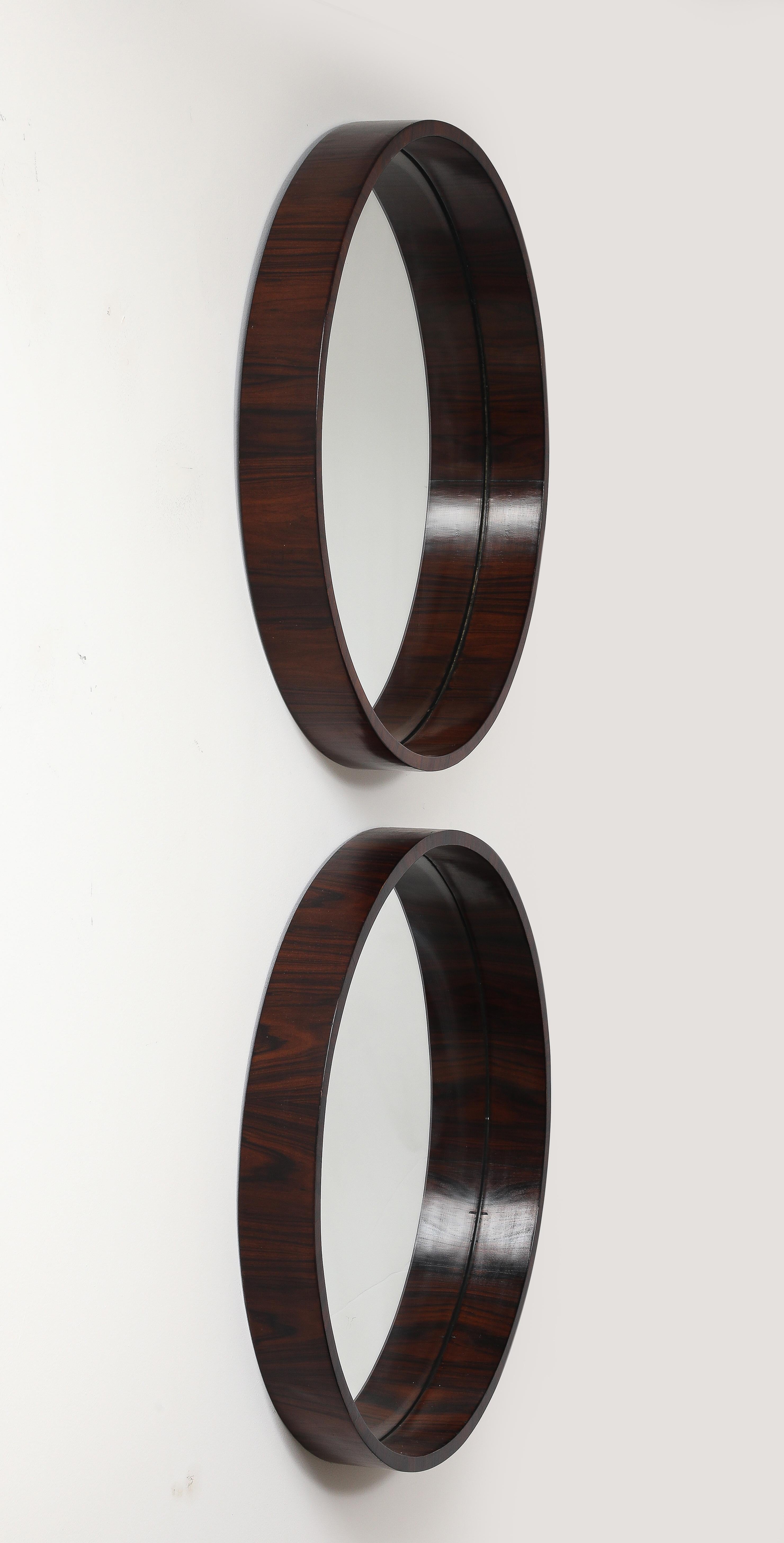 Varnished Pair of Mid-Century Modern Wooden Wall Mirrors by Brazilian Designer, 1960s For Sale