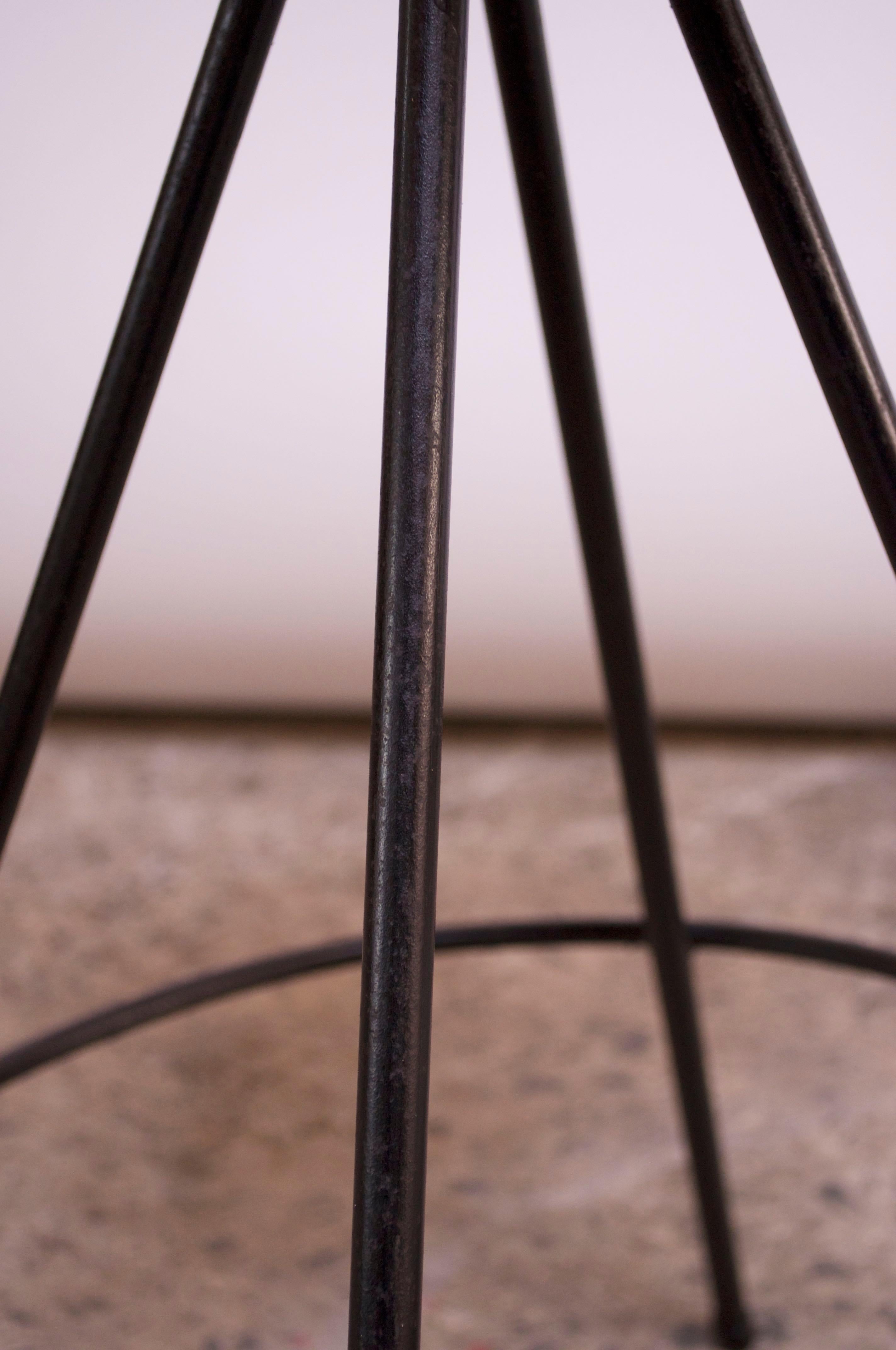 Pair of Mid-Century Modern Wrought Iron and Leather Swivel Bar Stools 3