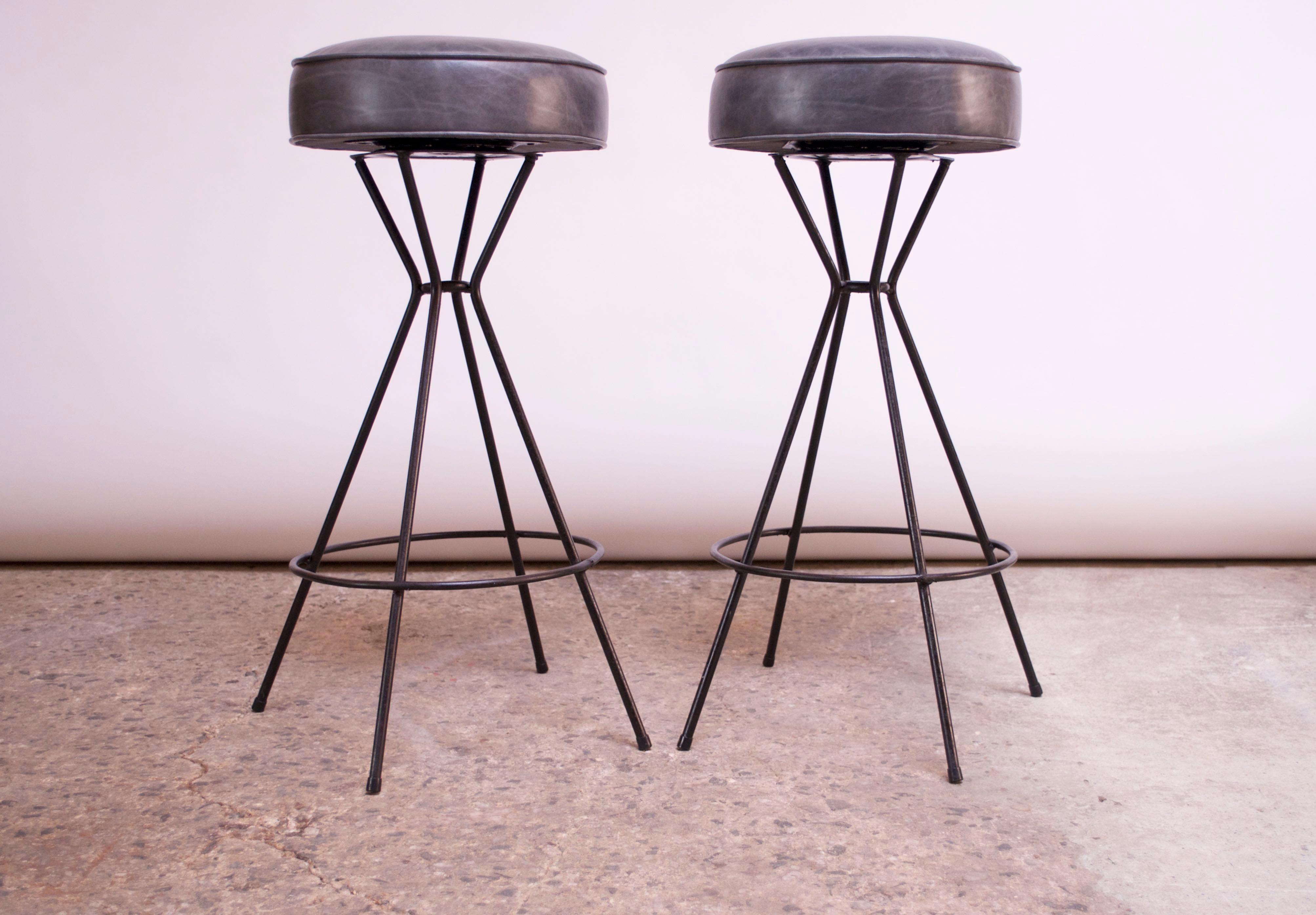 mid century vinyl wrought iron stool swirls