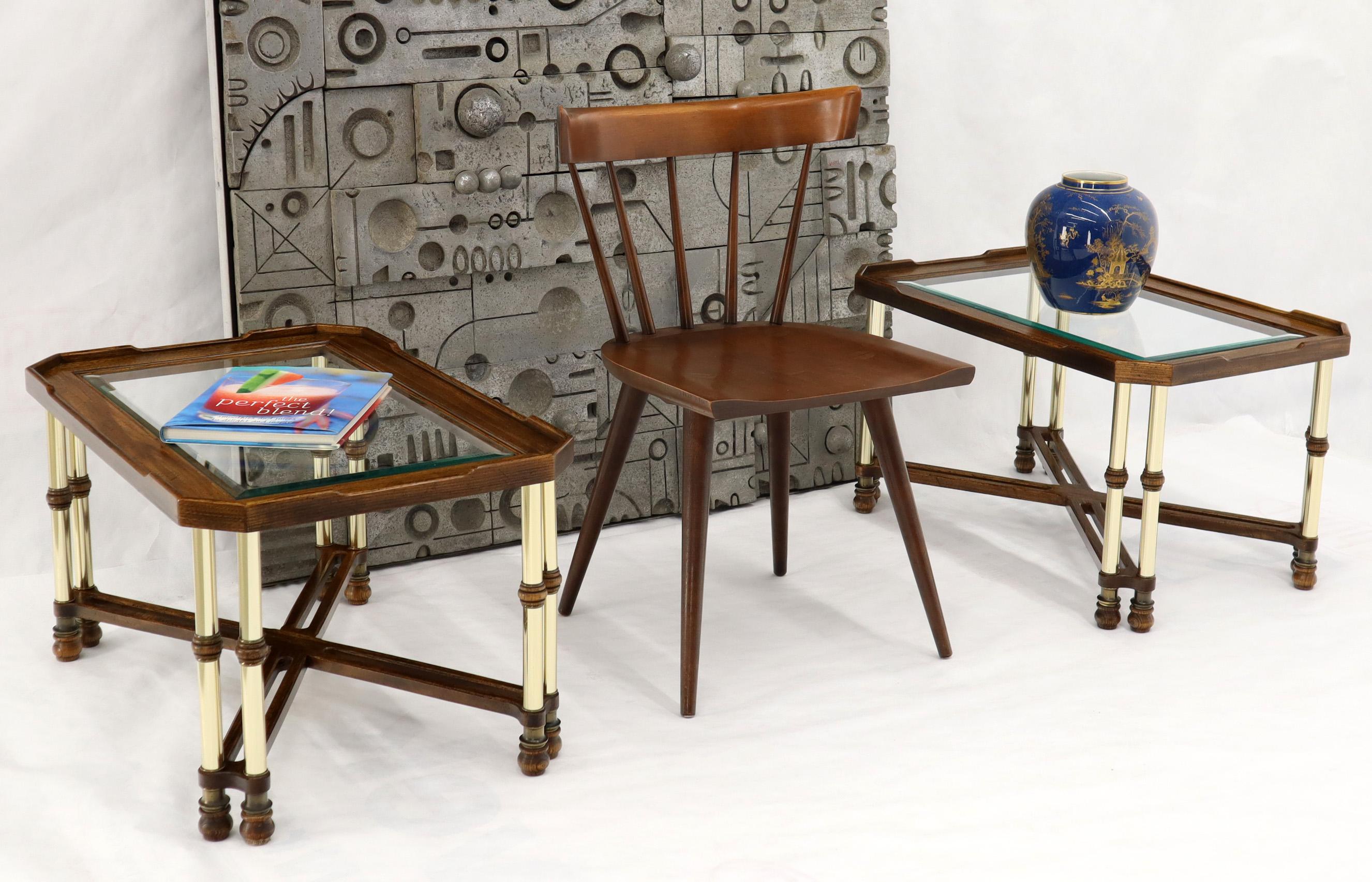 Pair of Mid-Century Modern rectangle glass tops actual polished brass end tables by Knobb Creek. Mastercraft influence.