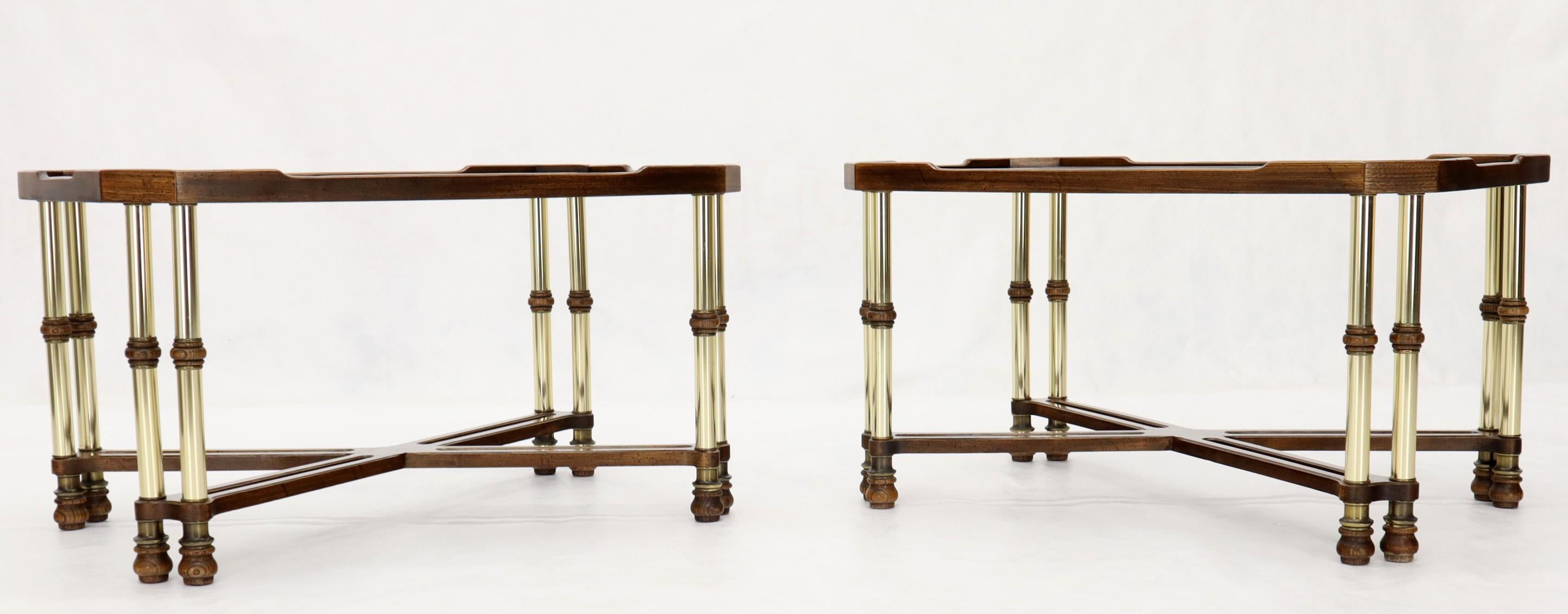 20th Century Pair of Mid-Century Modern X-Bases Glass Tops End Side Tables For Sale