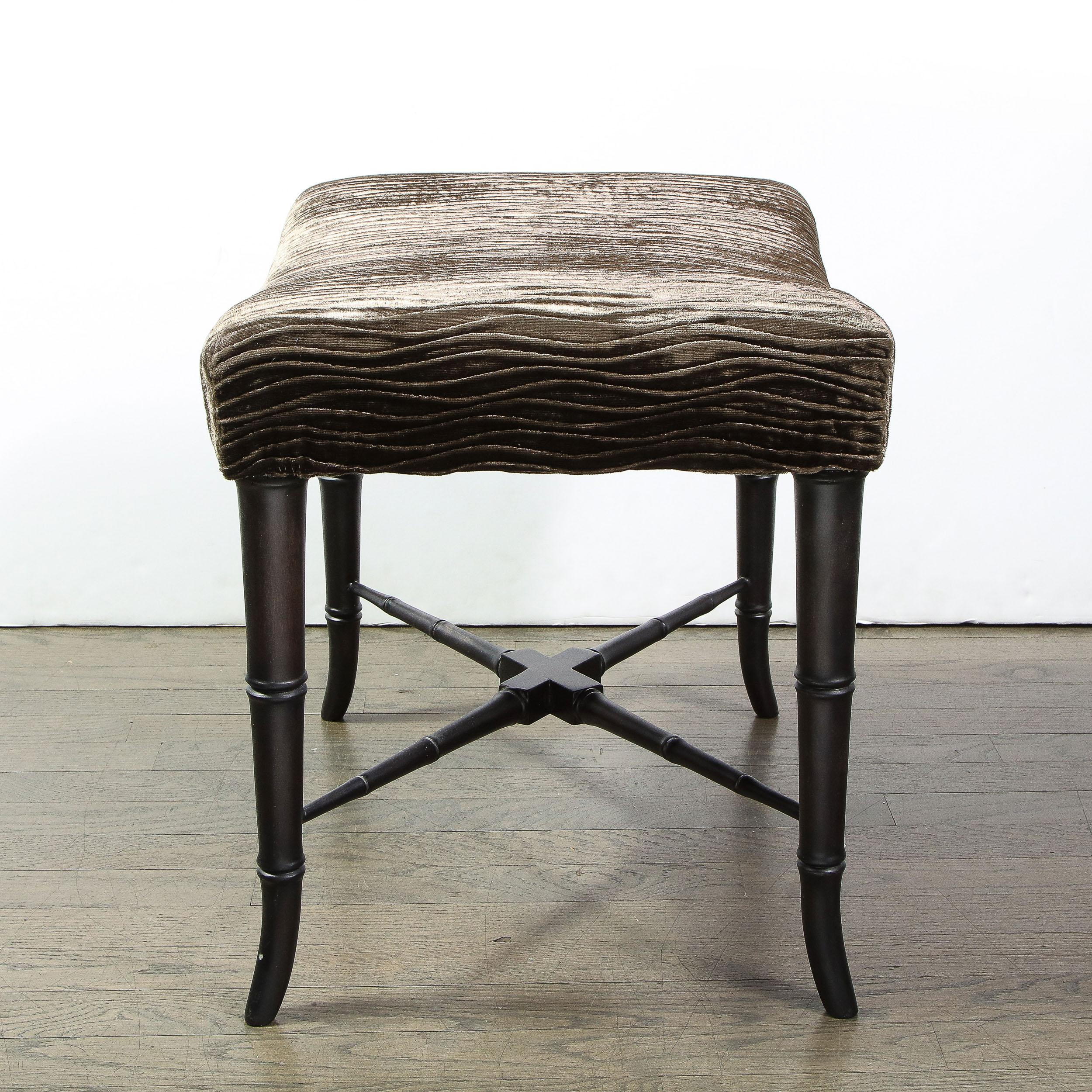 Pair of Mid-Century Modern X-Form Stools in Gauffraged Smoked Bronze Velvet For Sale 6