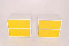 Pair of Mid-Century Modern Yellow and White Nightstands with Chrome Pulls