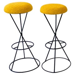 Pair of Mid-Century Modern Yellow Swivel Iron Bar Stools, Italy, 1950s