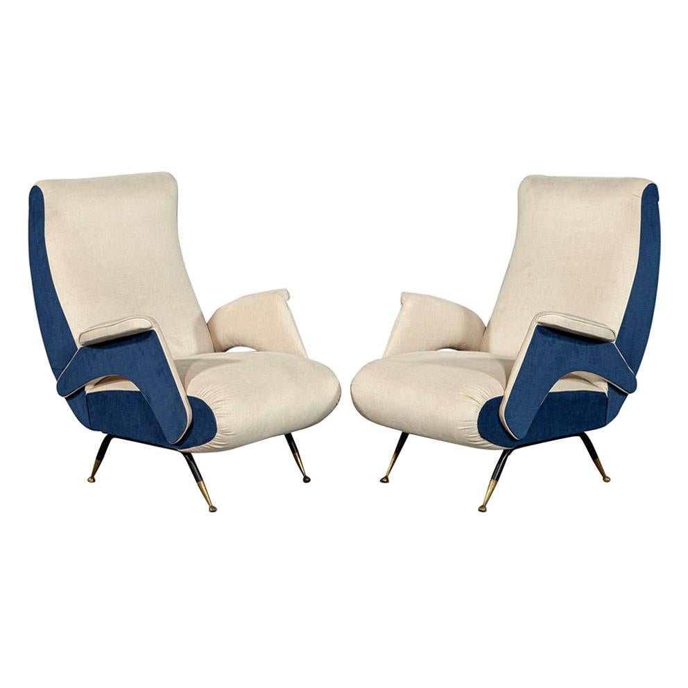 Pair of Mid-Century Modern Zanuso Style Arm Parlor Chairs