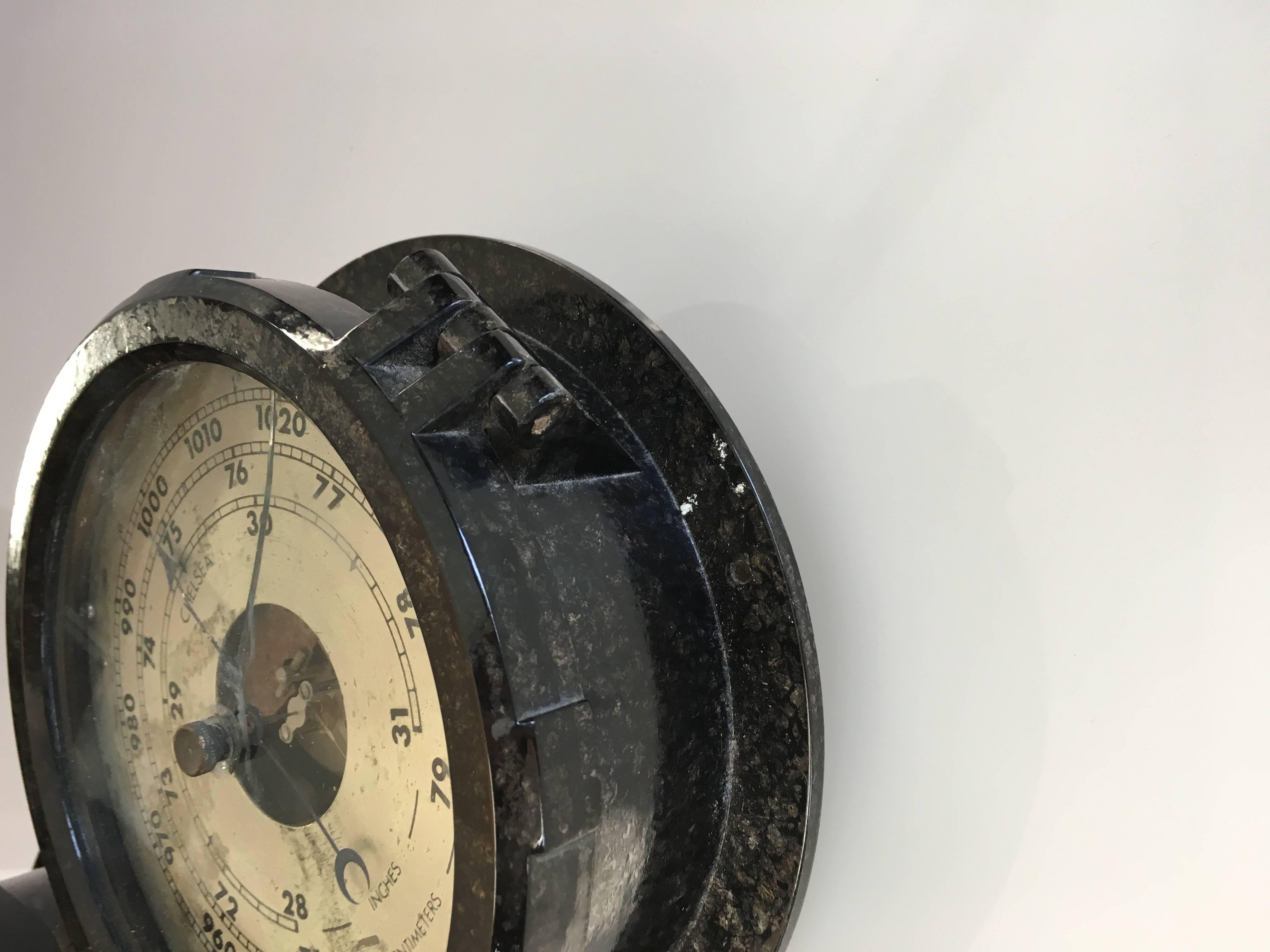 American Pair of Mid-Century Modern, Naval Chelsea Clock and Barometer