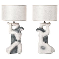 Paar abstrakte figurale Keramik-Tischlampen aus der Mitte des Jahrhunderts