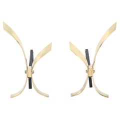 Pair of Mid-Century Modernist Andirons in Polished Brass by Donald Deskey