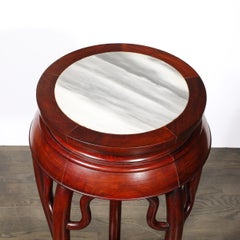 Pair of Mid-Century Modernist Asian Style Mahogany & Carrera Marble Pedestals