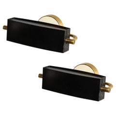 Pair of Mid-Century Modernist Brass and Black Enamel Sconces by Jacqsue Biney