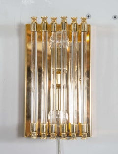 Pair of Mid-Century Modernist Brass and Glass Rod Sconces
