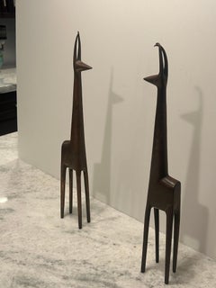 Pair of Mid Century Modernist Bronze Giraffe Sculptures