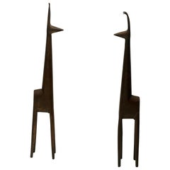 Pair of Mid Century Modernist Bronze Giraffe Sculptures