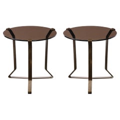 Pair of Mid-Century Modernist Bronze & Smoked Glass Side Tables 