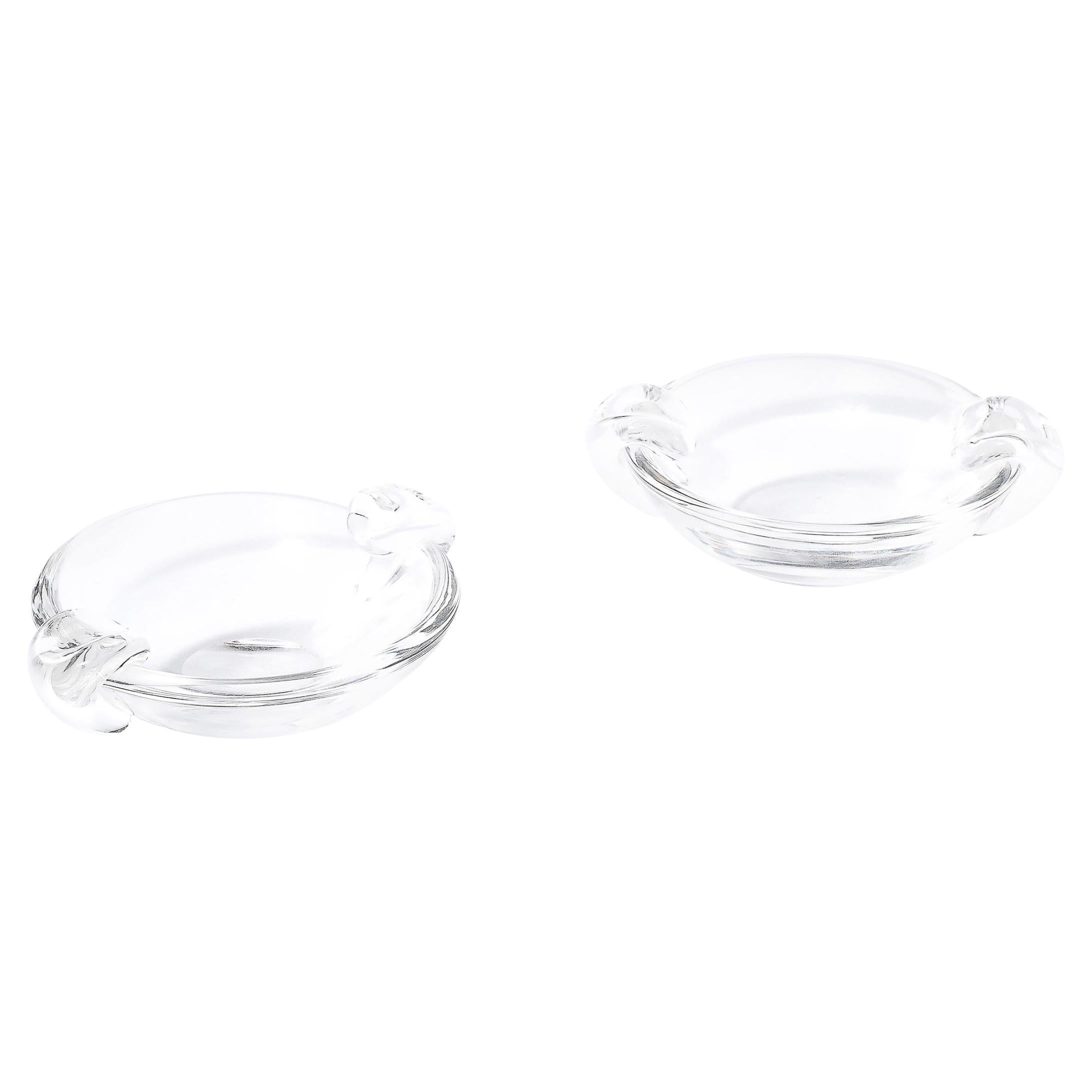 Pair of Mid-Century Modernist Crystal Dishes signed Steuben