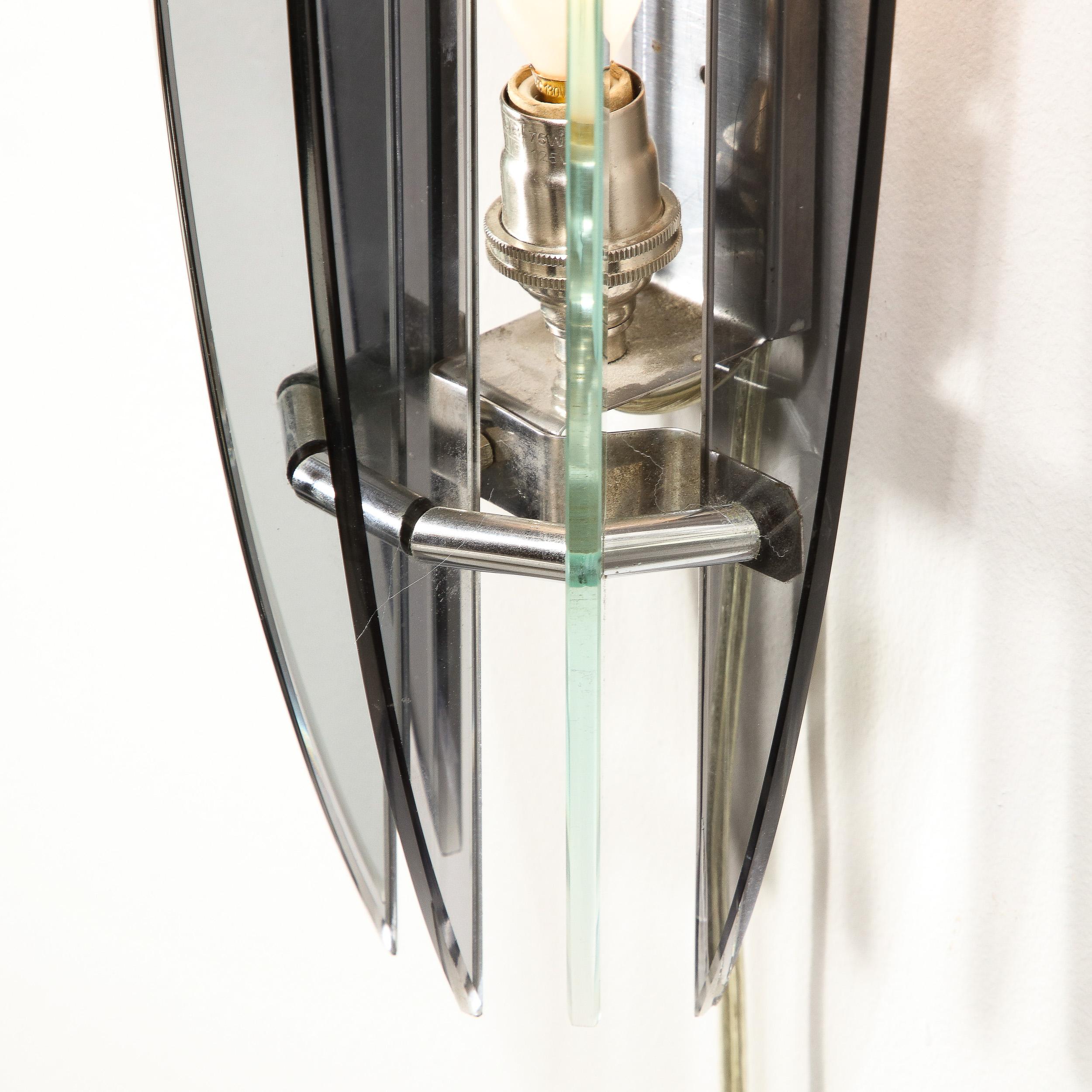 Pair of Mid-Century Modernist Curved Smoked Glass & Chrome Sconces by Veca For Sale 5