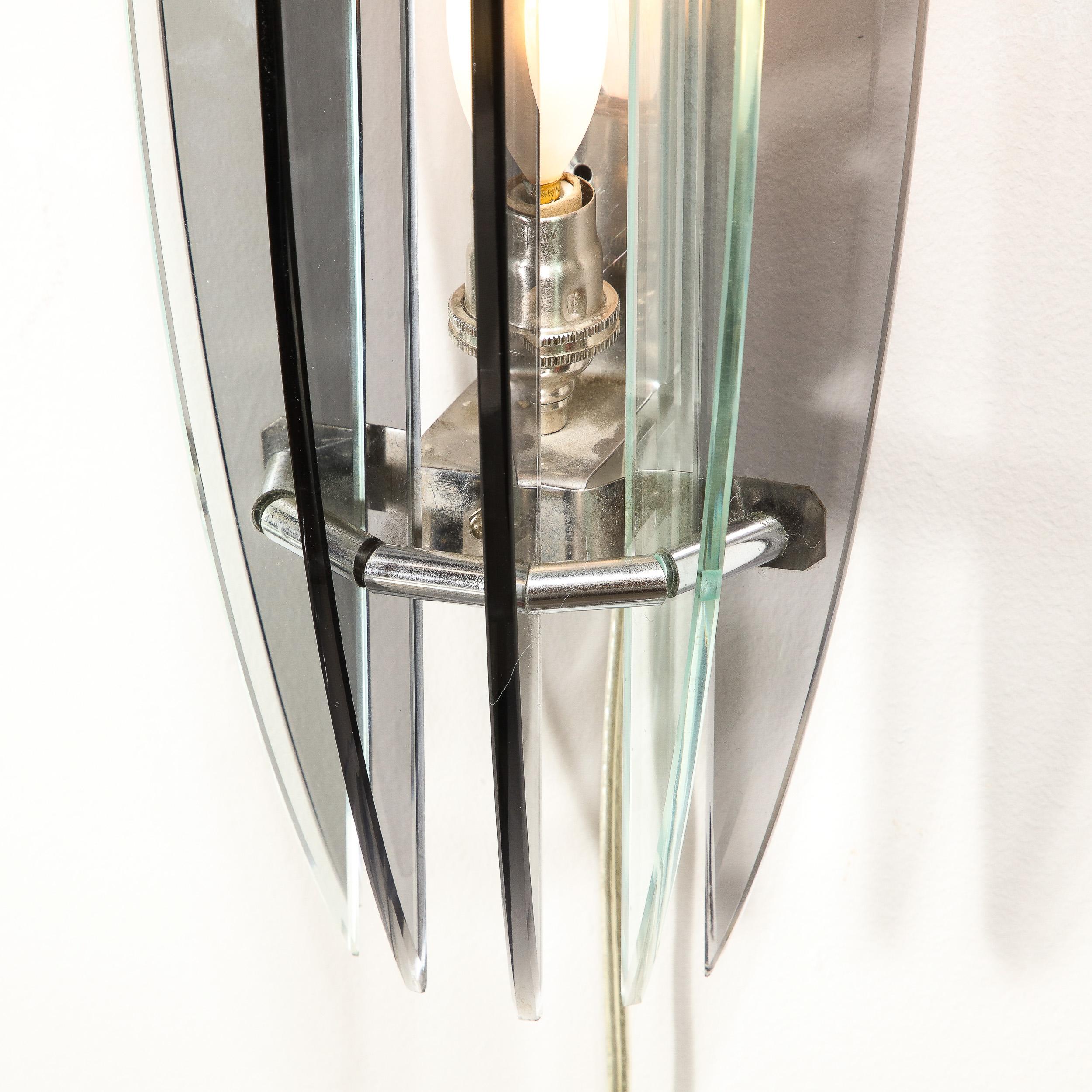 Pair of Mid-Century Modernist Curved Smoked Glass & Chrome Sconces by Veca For Sale 6